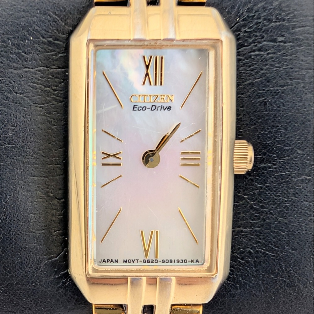 Citizen Eco-Drive Rectangular Gold Tone MOP Dial Petite Bracelet Watch - Picture 2 of 10